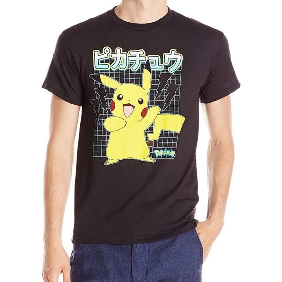 Pokemon Mens Pikachu Kanji Tech Grids Anime Gaming Shirt New 2XL - Picture 2 of 2